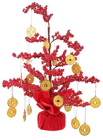 FUNOMOCYA 1 Satz Cash-Cow-Ornament Wohlstand Geldbaum Glücksmünzen- Glückliches Künstlicher Geldbaum Für Zu Hause Desktop Dekorativer Geldbaum Armutsfiguren Rot Stoff