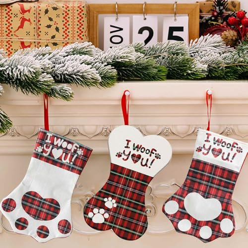 HOOPOE Calcetines Navidad Chimenea Personalizada,Calcetines de Navidad para Colgar,3 Piezas Creatividad Calcetin Navidad en Forma de Garra y Hueso para Relleno de Botas Navidad Decoraciones
