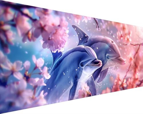 Malen Nach Zahlen Erwachsene Blume Malen Nach Zahlen Delphin, DIY Paint by Numbers Adult Kinder Mit Pinseln und Acrylfarbe Malen Nach Zahlen Set für Home Haus Deko Geschenke(Rahmenlos,100x200cm) Q-J