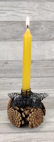 Rustikaler Kerzenhalter aus Zapfen und Drahtstern für Stabkerzen HANDMADE