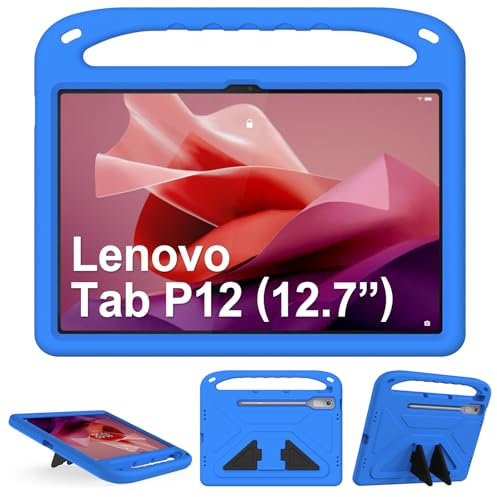 GOZOPO Funda infantil para tablet Lenovo Tab P12 de 12,7 pulgadas, con función atril y asa, resistente a los golpes, color azul