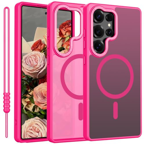 YUANDMI Coque de protection pour Samsung Galaxy S24 Ultra avec MagSafe - Ultra légère - Fine - Toucher mat - Anti-rayures - Antidérapant - Protection anti-chocs - Rose rouge