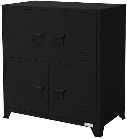 ML-Design Aktenschrank, 75x40x80,5 cm, Schwarz, Stahl, Freistehender Büroschrank 4 Beinen, Metallspind 4 Türen, 2 Innenfächer, Industrial, Lagerschrank Stahlschrank Metallschrank Aufbewahrungsschrank