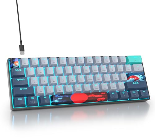 surmen Teclado mecánico para juegos al 60 % con cable, 61 teclas retroiluminadas, ultra compacto, 60 por ciento con interruptor rojo lineal para PC/Mac Gamer, Typist (61 Shark)