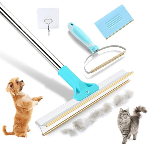 Carpet Rake for Pet Hair Removal, Adjustable Long Handle Lint Remover with 140cm Innovative Metal Edge, Dog Cat fur Remover Brush Broom for Rug, Furniture, Couch, Car Mats, Stairs