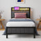 BORPHOM Bett 90x200 cm mit LED,Ladestation,Einzelbett Gästebett Metallbett Polsterbett 90x200 Bettgestell aus Metall,Jugendbett Bettrahmen mit Lattenrost Kopfteil in Grau,für Schlafzimmer Gästezimmer