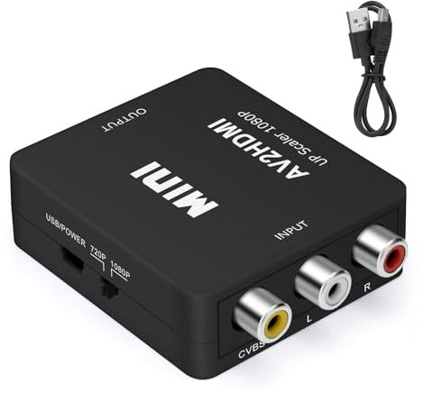 Seminer RCA zu HDMI Adapter, 1080P RCA Composite CVBS AV zu HDMI Video Audio Konverter, Unterstützt PAL/NTSC für PC Laptop Mini Xbox PS2 PS3 TV STB VHS VCR Kamera DVD Mit USB Stromkabel