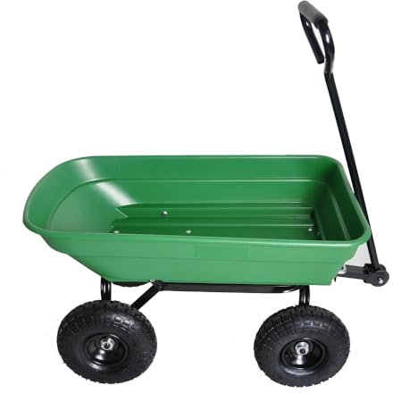Garten Kippwagen Robuste Gartenkarre mit Kunststoffwanne & Kippfunktion, 300 kg Tragkraft, Luftreifen auf Stahlfelgen, Lenkachse, Abnehmbarer Handgriff – Bollerwagen & Transportwagen für Gartenarbeit