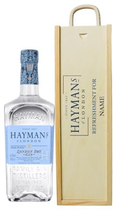 Hayman’s London Dry Gin in Wooden Box Gift Set – Classic British Gin 70cl – Gift Set for Women – Personalised Alcohol Present for Her – Keepsake Box Birthday Gift or Pamper