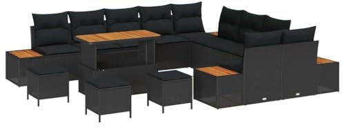 vidaXL Gartensofa-Set 14 STK. 13-Sitzanzahl Schwarz Poly Rattan