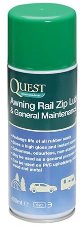 Quest Awning Rail Zip Lubricant & General Maintenance Spray - 400ml Aerosol - Colourless Non-Staining Silicone Spray for Caravan Rails, Rubber Seals, Plastics, Metal & More
