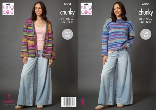 King Cole Chunky Knitting Pattern Pamphlet - 6383 Ladies Sweater & Cardigan (2 Designs)