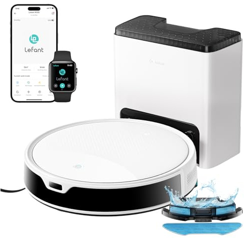Lefant M350 Robot Aspirador y Fregasuelos con Mapeo Láser ToF, Cuerpo Ultra Delgado 7.9 cm, Succión 6000 Pa, Autovaciado 75 Días, Ideal para Apartamentos, WiFi/Alexa/App,Blanco