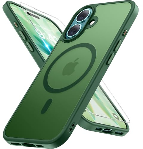 miracase for iPhone 17 Case with MagSafe & 9H+Screen Protector, Dark Green | TOP Military-Grade Protection & Strong Magnet Shockproof Scratch-Resistant with Velvet Touch for iPhone 17 Cover 6.3 Matte