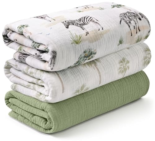 Soarwg Kids Musselin Pucktücher Baby, 3er-Pack, 95x100cm | Safari Design. 95x100cm Musselin. Pucktuch, Spucktuch. Waschbar. Oeko-Tex.
