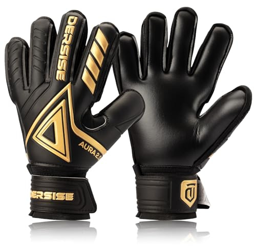 DERSISE Goalkeeper Gloves for Kids Adults - Goalie Gloves with 4mm Latex Anti-Slip Grip, Finger Protection All Weather (Black, 5)