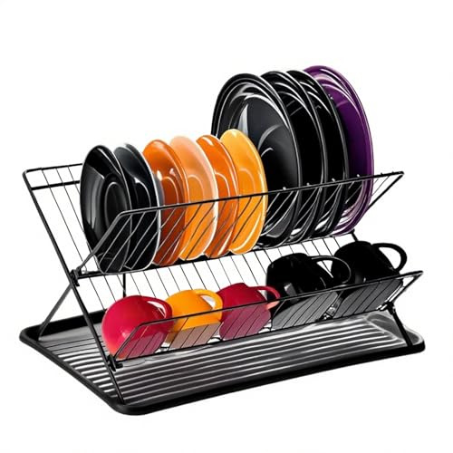 YUNYDSM Abtropfgestell Edelstahl klappbar X-Form mit Auffangschale | Edelstahl Geschirrabtropfgestell X-Form – platzsparend klappbar mit abnehmbarer Auffangschale,ideal für Teller,Tassen,Besteck