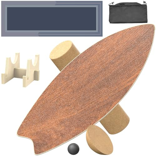 Healfith Balance Board Erwachsene,Gleichgewichtstraining - Balance Board Holz,Oberflächenbehandlung gegen Rutschen inklusive Rolle,inkl. Rolle, Halbkugel und Balance Ball