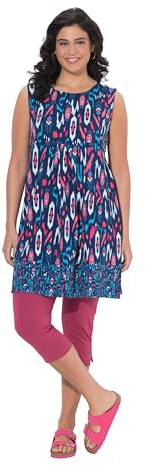 Ulla Popken Damen große Größen Übergrößen Plus Size Jerseykleid, Bordüre, A-Linie, Rundhals, ärmellos Tintenblau 58+ 849887740-58+