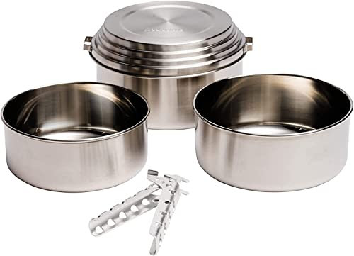 Solo Stove Set di 3 Pentole: 1,25 L + 1,5 L + 2 L | Con Sac de transport, coperchio universale con funzione di piatto, manico leggero,acciaio inox