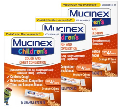 Mucinex Children's Chest Congestion Expectorant and Cough Suppressant Mini-Melts, Orange (Packaging May Vary) (Pack of 3)