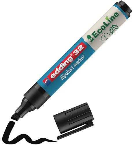 edding 32 EcoLine Flipchartmarker - schwarz - 1 Stift - Keilspitze 1-5 mm - Stift zum Schreiben und Markieren auf Flipcharts - Tinte schlägt nicht durch Papier - trocknet nicht aus - nachfüllbar