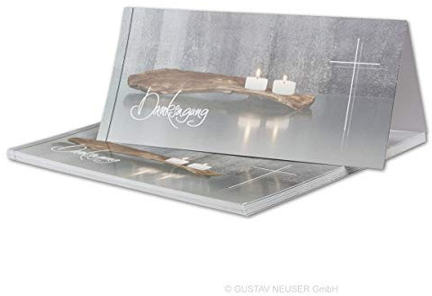 50x Danksagungskarten Trauer DIN LANG - Doppelkarten aufklappbar - Trauerkarten mit Motiv Kerzen auf altem Holz mit DANKSAGUNGS Schriftzug - würdevolle Dankeskarte