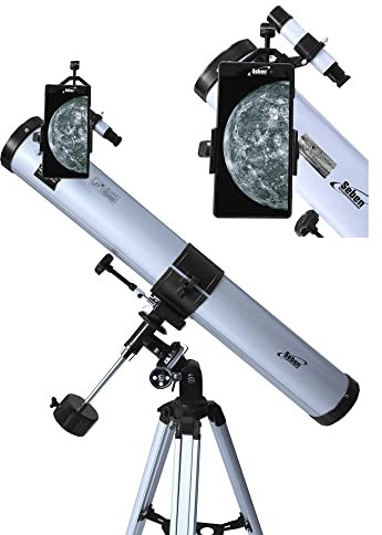 Seben 76/900 EQ-2 - Telescopio a riflessione per Astronomia incl. Adattatore per Smartphone, Montatura, Set di filtri per oculare