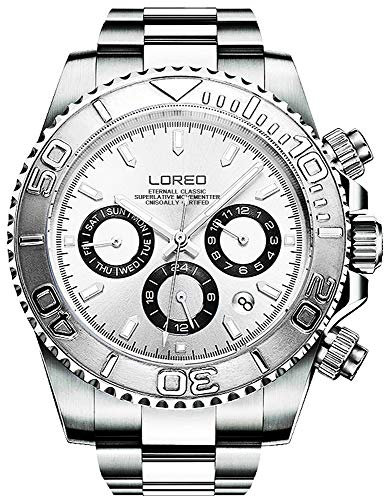 TEINTOP Loreo Armbanduhr für Herren Automatisch Multifunktion mit Edelstahlband (Weiß)