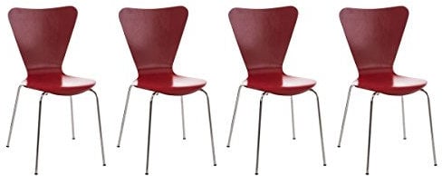 CLP 4X Konferenzstuhl Calisto Mit Holzsitz Und Stabilem Metallgestell I 4X Platzsparender Stapelstuhl, Farbe:rot