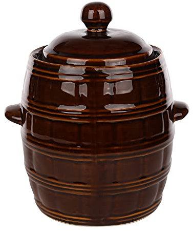 Gärtopf aus Steinzeug mit Deckel u. Wasserrinne | 4,5 Liter | braun | Sauerkrauttopf Gurkentopf Einlegetopf Keramiktopf Tontopf