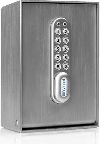 masunt Schlüsseltresor 2120 E Code | innovative Online-Codevergabe aus der Ferne | elektronischer Schlüsselsafe aus massivem V2A Edelstahl | maximale Sicherheit | wetterfest | silber