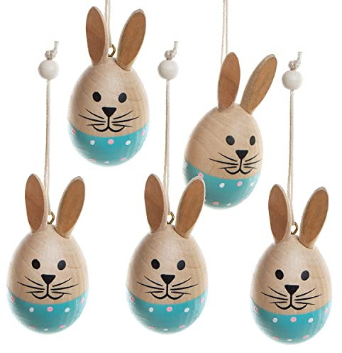 Logbuch-Verlag 5 Osterhasen Holzhasen Osteranhänger Holzanhänger türkis gepunktet 6 cm Ostern Deko Geschenk blau Hasen