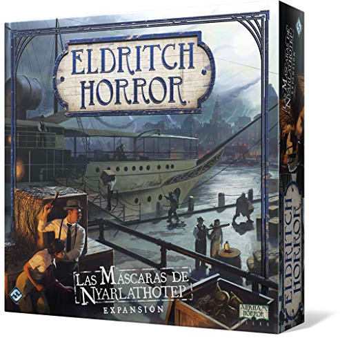 Asmodee Fantasy Flight Games | Eldritch Horror: Die Masken von Nyarlathotep | Erweiterung | kooperatives Mystery-Brettspiel | ab 14 Jahren | 1 bis 8 Spieler | 2-4 Stunden pro Spiel | Spanisch