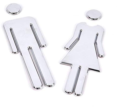 Tocone Acrilico WC Segno Targa Toilette Bagno Porta Targhetta Adesiva Segnaletica Simbolo Uomo e Donna Decorazione Domestica (Argento)