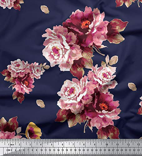 Soimoi 55 GSM 42 Zoll breit mit Blumenmuster Schneiderei Viscose Chiffon Meterware - Marine-Blau