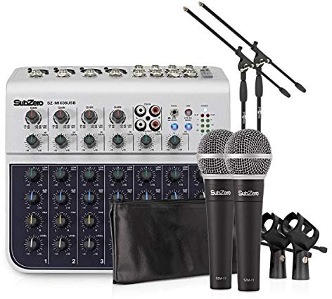 SubZero 8 Channel Mini Mixer and Microphones Bundle