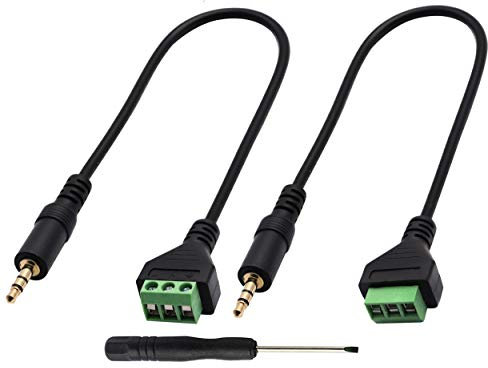 zdyCGTime 3.5mm Screw Terminal Block Cable,3Pole 3.5mm (1/8inch) Stereo Audio Male to 3 Pin/Way Female Bolt Screw AV Headphone Type Adapter Cable.(30CM/2Packs)