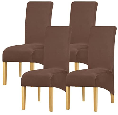 Leorate XL Dining Chair Slipcovers Stretch Thin Spandex High Back Chair Cover for Restaurant Hotel Dark Coffee 4 pieces