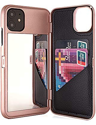 W7ETBEN iPhone 11 Case,Hidden Back Mirror Wallet Case with Stand Feature and Card Holder for Apple iPhone 11 (2019) 6.1 inch (Rose Gold)