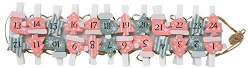 Spetebo DIY Adventskalender Zahlen auf Holz Klammer grün und pink - Adventskette mit 24 Clips auf Schnur