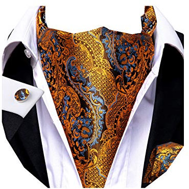 Dubulle Herren-Krawatte mit Paisleymuster, Blumenmuster, zum Selbstbinden, Krawatte und Einstecktuch, Manschettenknöpfe, Hochzeit, Orange, Medium