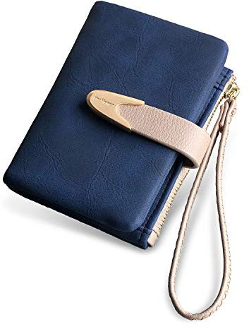 TOPKULL Geldbörsen für Frauen, RFID-Geldbörse, klein, kompakt, doppelt gefaltet, Kurze Geldbörse, Damen-Geldbörse mit Handgelenkverschluss, Münzgeldbörse, Marineblau, Small
