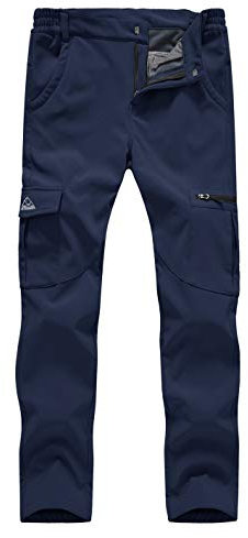 donhobo Damen Wanderhose wasserdichte Softshellhose Fleece Gefütterte Winddicht Warm Winter Sport Freizeit Camping Skihose Marine L