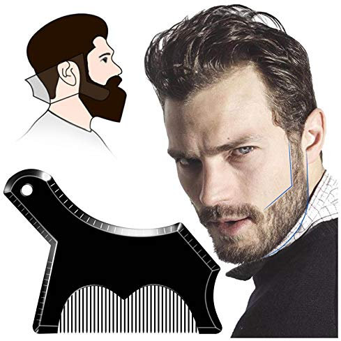 Lucbuy Bartführung Shaper-Tool oder klare Schablone zum Trimmen und Rasieren, modelliert die Schablone mit 4 Pflegelinien und Schnurrbartkamm (Verbesserte Version: Schwarz)