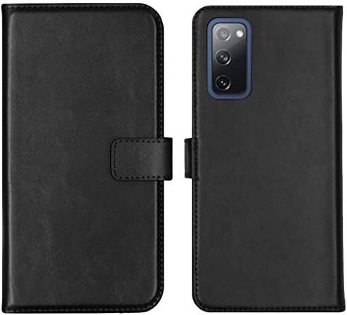 SELENCIA Bookcase Hülle kompatibel mit Samsung Galaxy S20 FE – Era Leder Handytasche Side Flip Case – Handyhülle aus Rindsleder in Schwarz [3 Kartenfächer, Magnetverschluss]