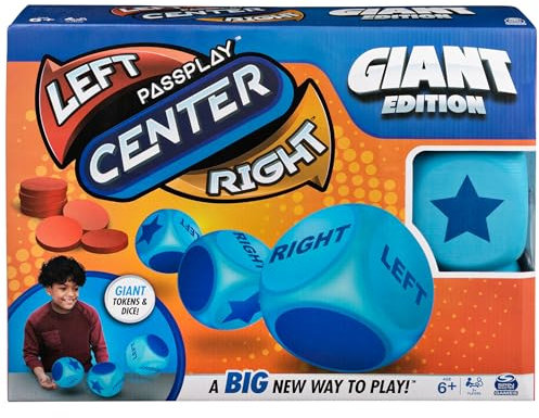 Giant Left Center Right, Classic Family Board Game with Big, Oversized Dice & Tokens for Kids and Adults Ages 6 and up