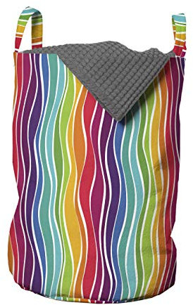 ABAKUHAUS Regenbogen Wäschesack, Strudel Vertical Waves Kunst, Wäschekorb mit Griffen Kordelzugverschluss für Waschsalons, 33 cm breit x 49 cm hoch, Mehrfarbig