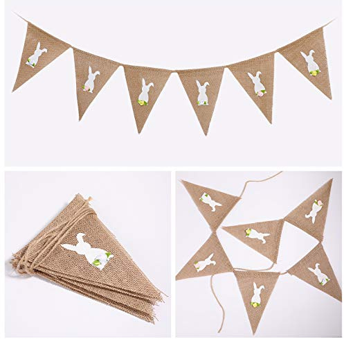 Tatuo Osterbanner Kaninchen Banner Hase Girlande Oster Hasen Flagge Ostern Dekoration für Draußen Kinder Geburtstag Party Frühlings Deko Oster Geschenke 13 x 19 cm / 2 m