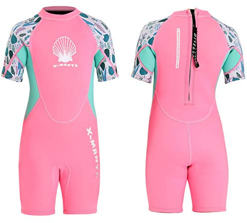 Kids Wetsuit Full Suits Shorty Suits Girls 2.5mm Neoprene Swimsuit UV Protection Keep Warm Short Sleeve Wetsuits for Swimming Diving Scuba L Size